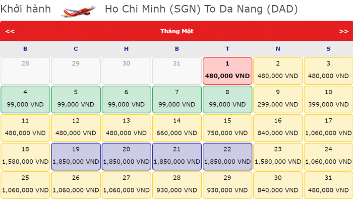 Vé máy bay Vietjet Air đi Đà Nẵng tháng 1 chỉ từ 99k